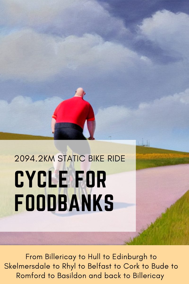 Image of a man cycling a bike in support of Cycle for Foodbanks