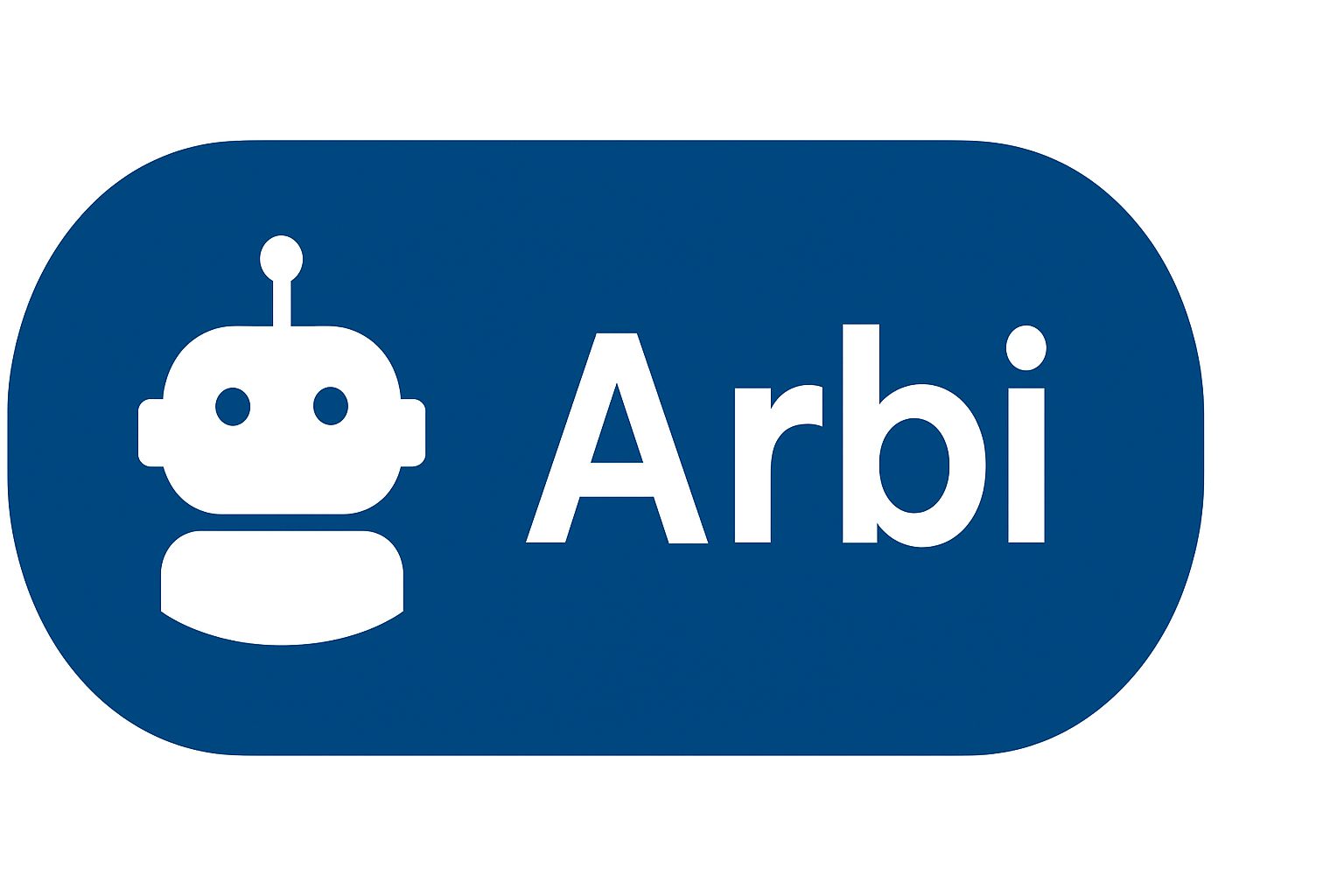 Blue button featuring a white robot icon and the word 'Arbi' in bold white text, representing the Private Arbitration Court Assistant.