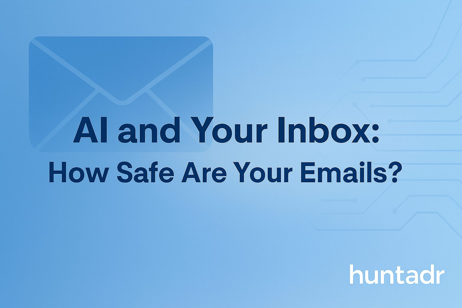 Light blue illustration with AI chip, envelope, and GDPR shield, with Hunt ADR logo bottom right, symbolising AI in mediation and GDPR compliance.