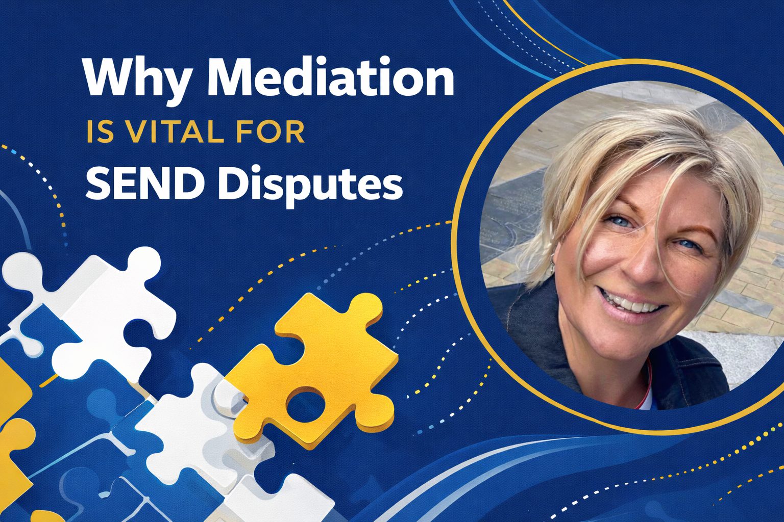 Why mediation is vital for SEND disputes – Hunt ADR blog illustration in blue, gold and white